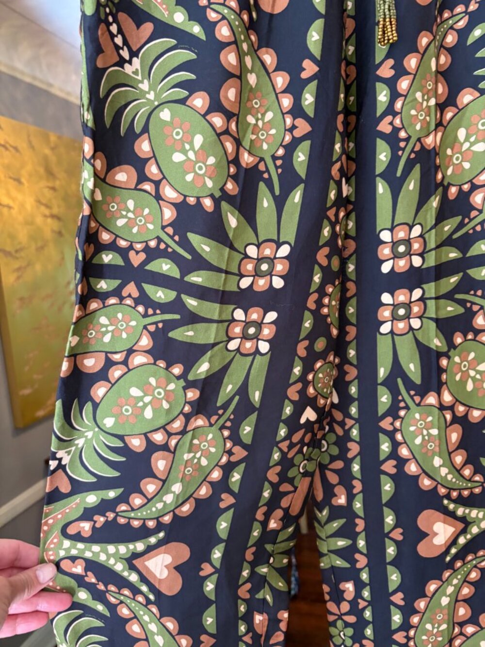 NWT (Other) Farm Rio Paisley Print Satin Tapered Pants in Black/Orange/Green. XS - Picture 4 of 15